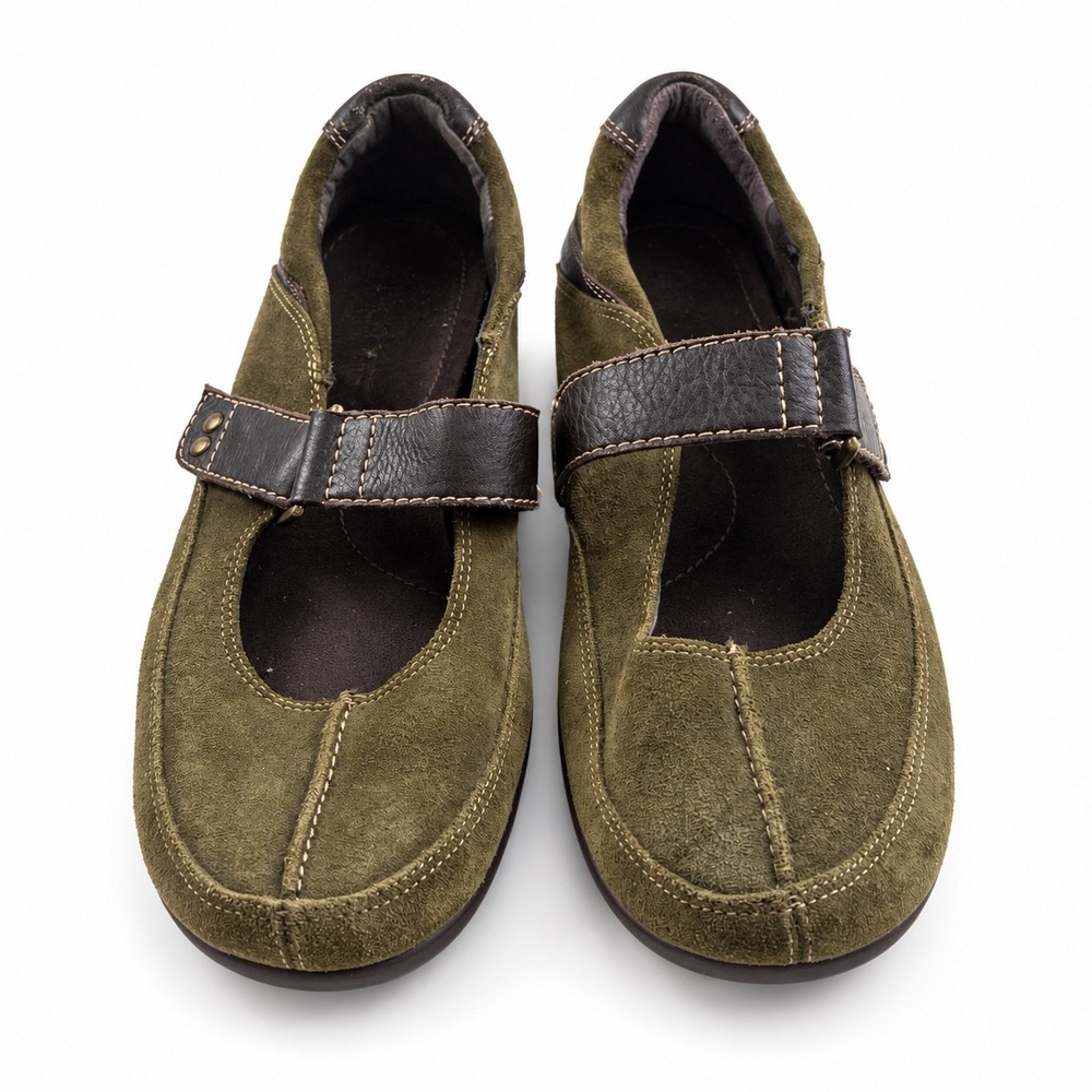 Aerosoles Olive Green Suede Mary Jane Wedge Comfort Flats Women's Size 8.5
